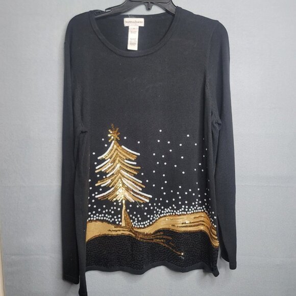 Drapers & Damons Woman 1X Black Christmas Pullover Sequined  Cotton Rayon - Picture 1 of 5